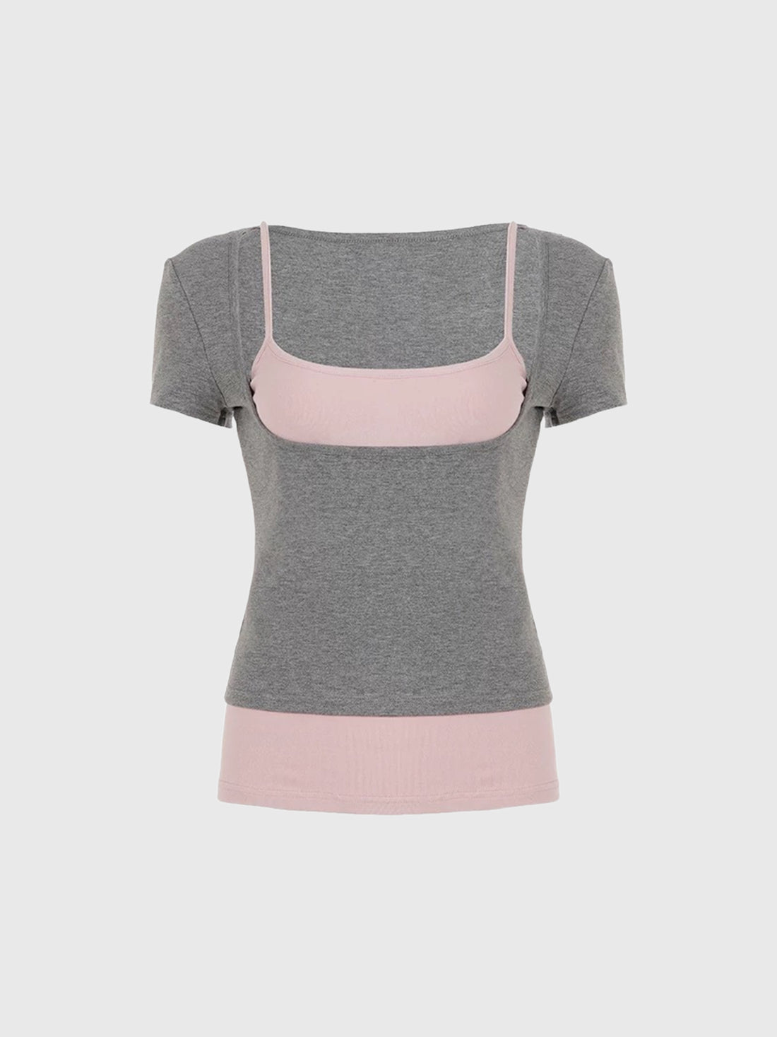 Brick Lane Skimming Layered-Look Contrast Color Tee - Grey