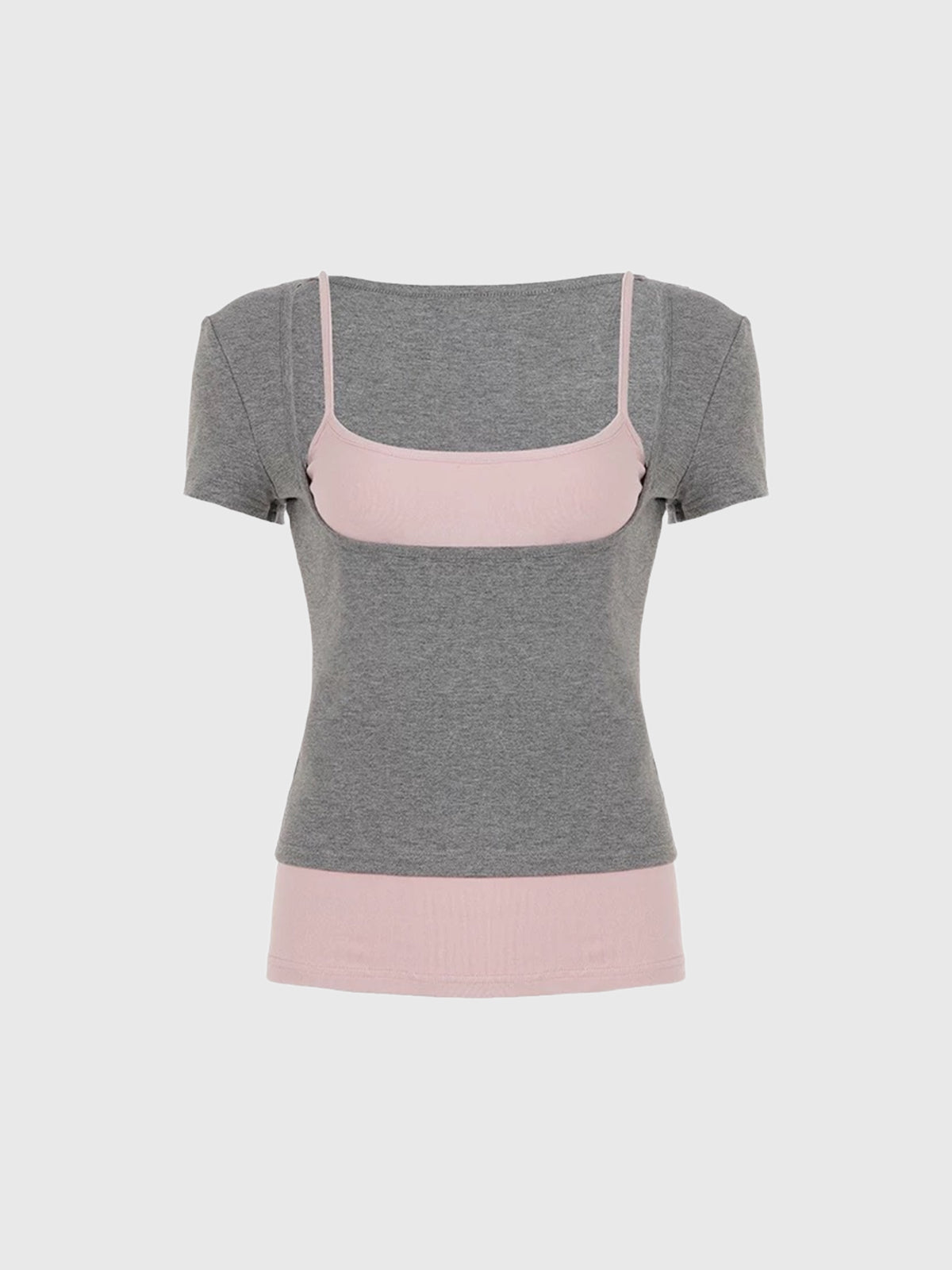 Brick Lane Skimming Layered-Look Contrast Color Tee - Grey