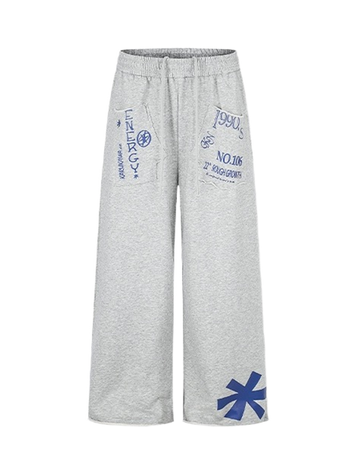Co-ed Dorm Wide-leg Sandwashed Graphic Denim Pants - Grey