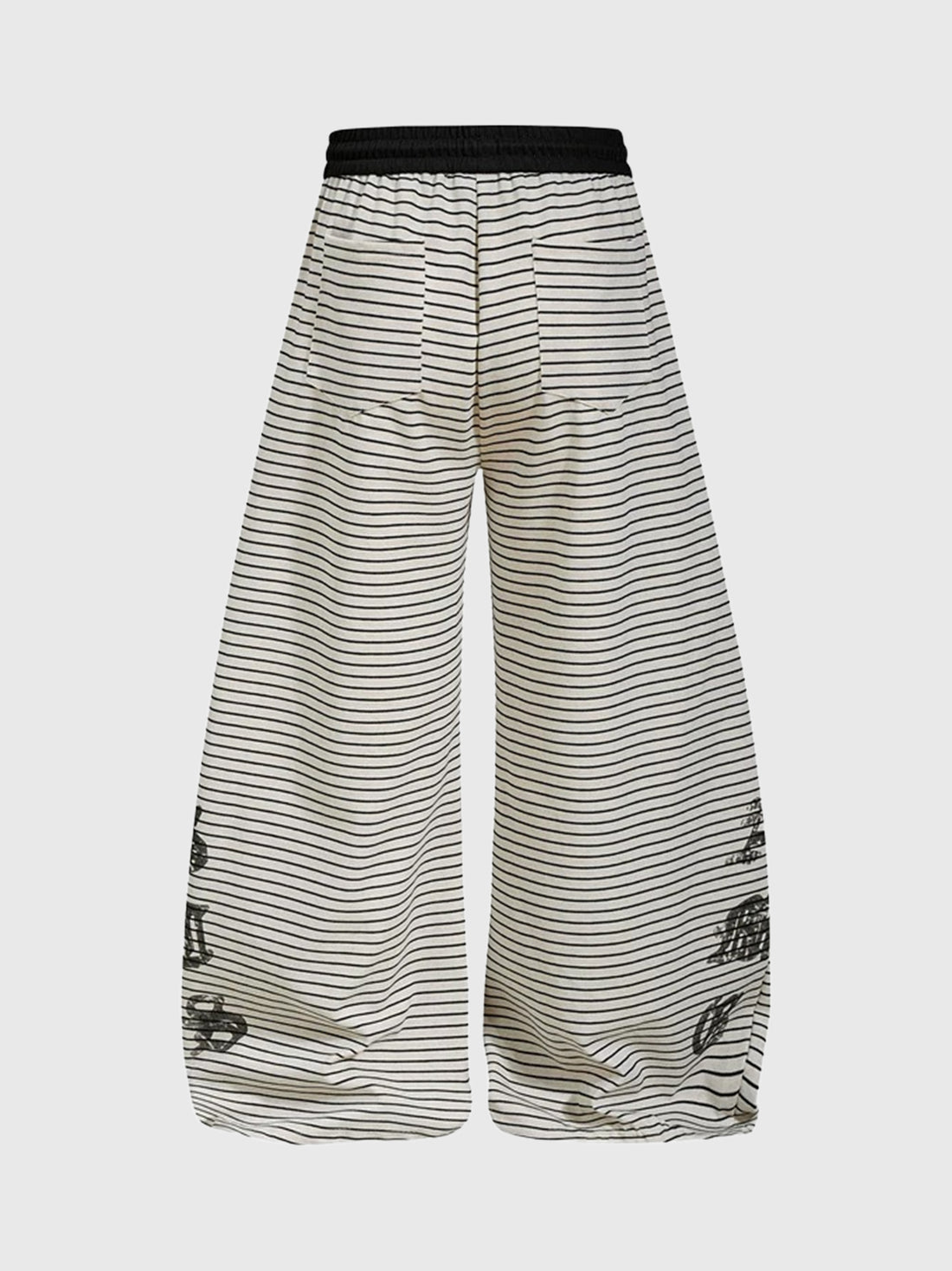 Co-ed Dorm Curved-cut Stripe Graphic Print Pants - White