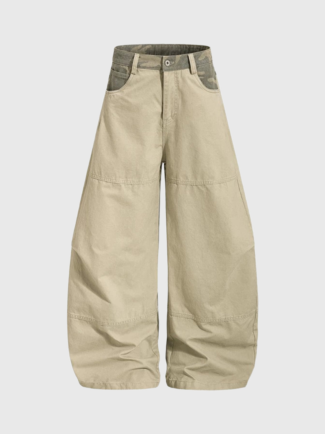Co-ed Dorm Curved-cut Camouflage Patchwork Pants - Beige