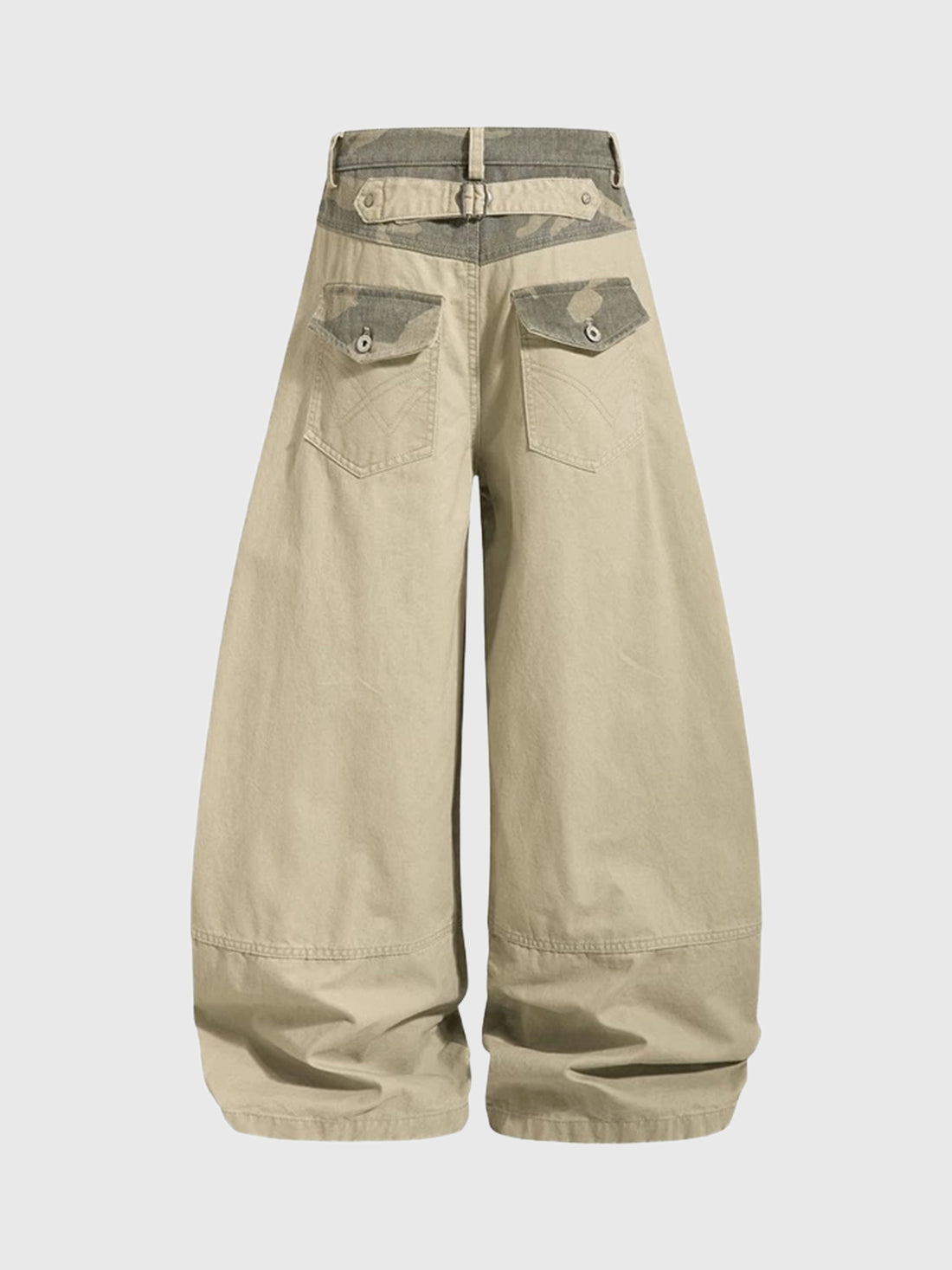 Co-ed Dorm Curved-cut Camouflage Patchwork Pants - Beige