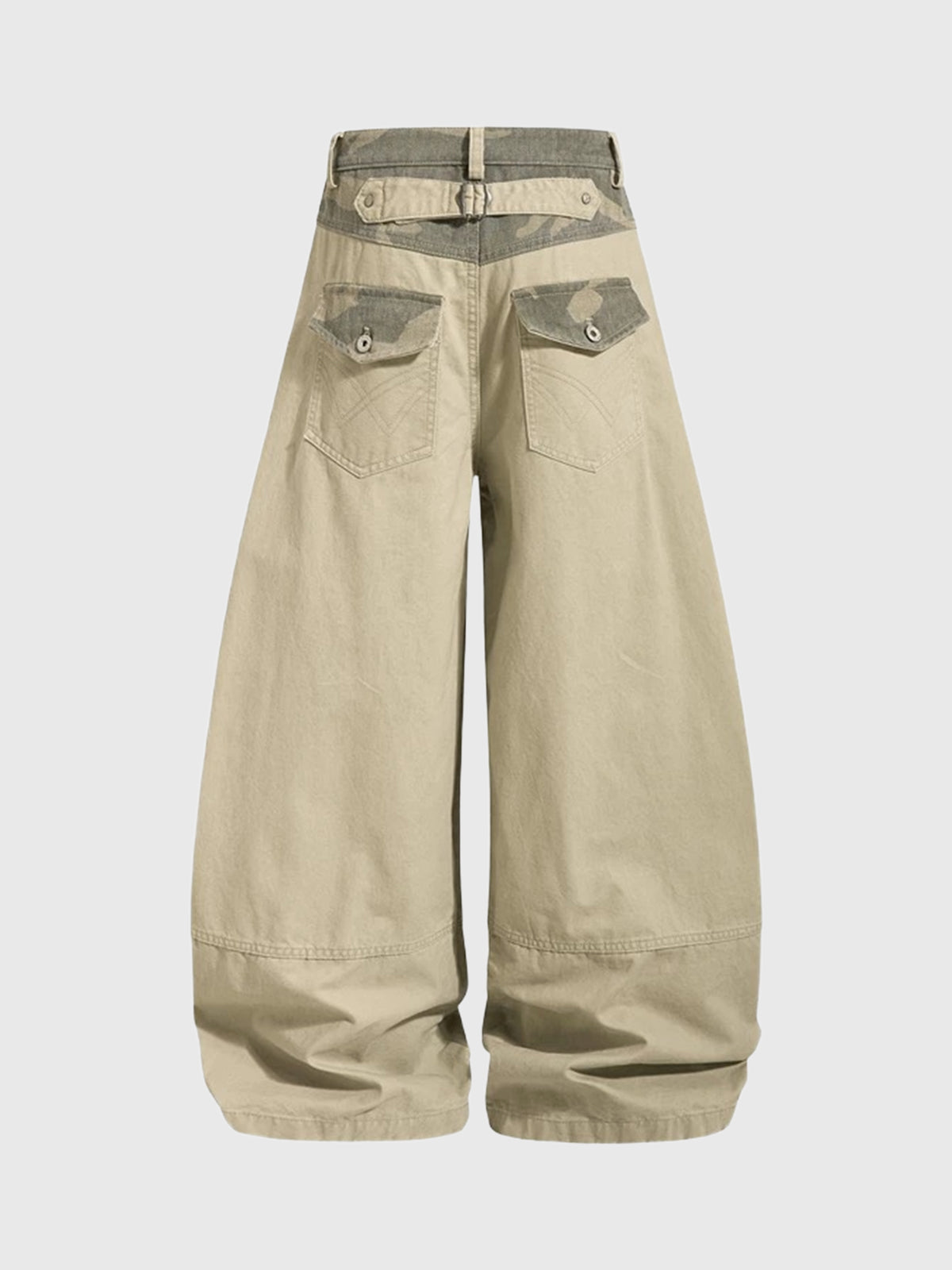 Co-ed Dorm Curved-cut Camouflage Patchwork Pants - Beige