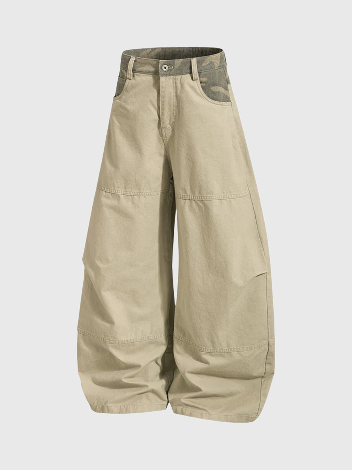 Co-ed Dorm Curved-cut Camouflage Patchwork Pants - Beige