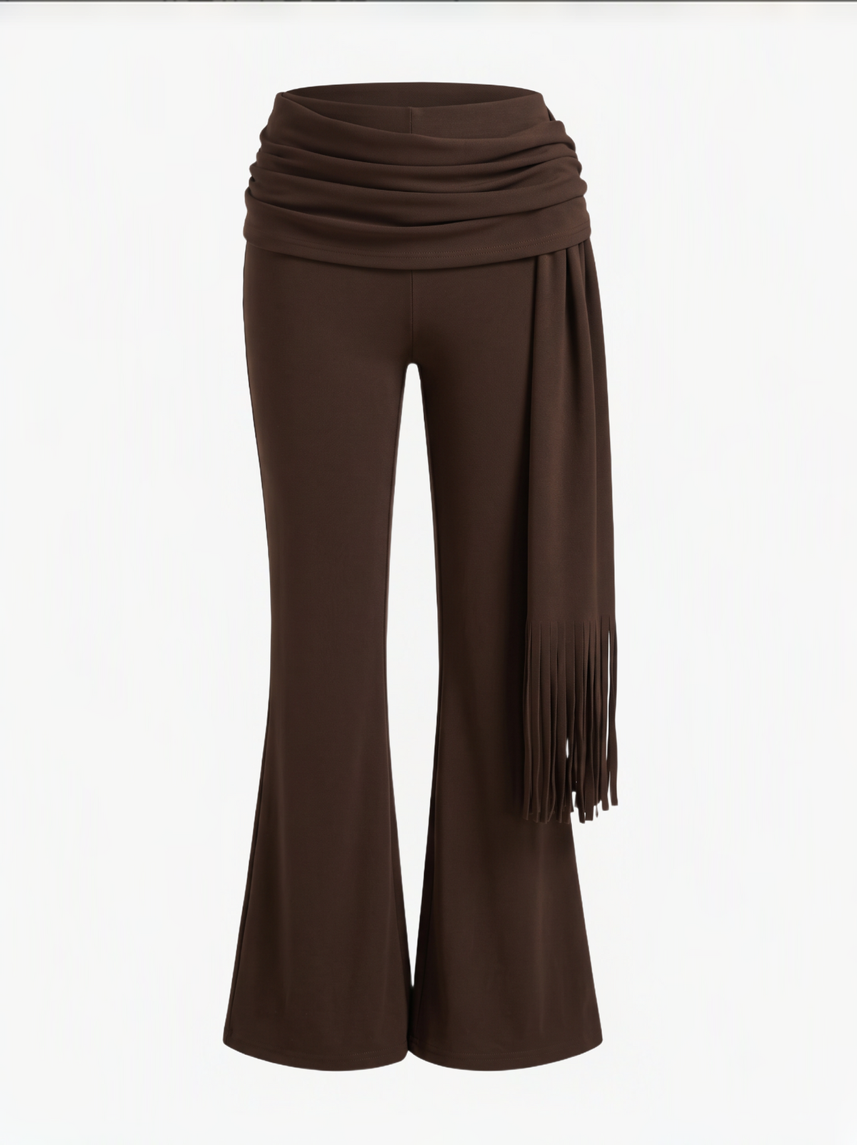 Brick Lane Skimming Long Sleeve Top and Flared Pants Two-Piece Set - Brown
