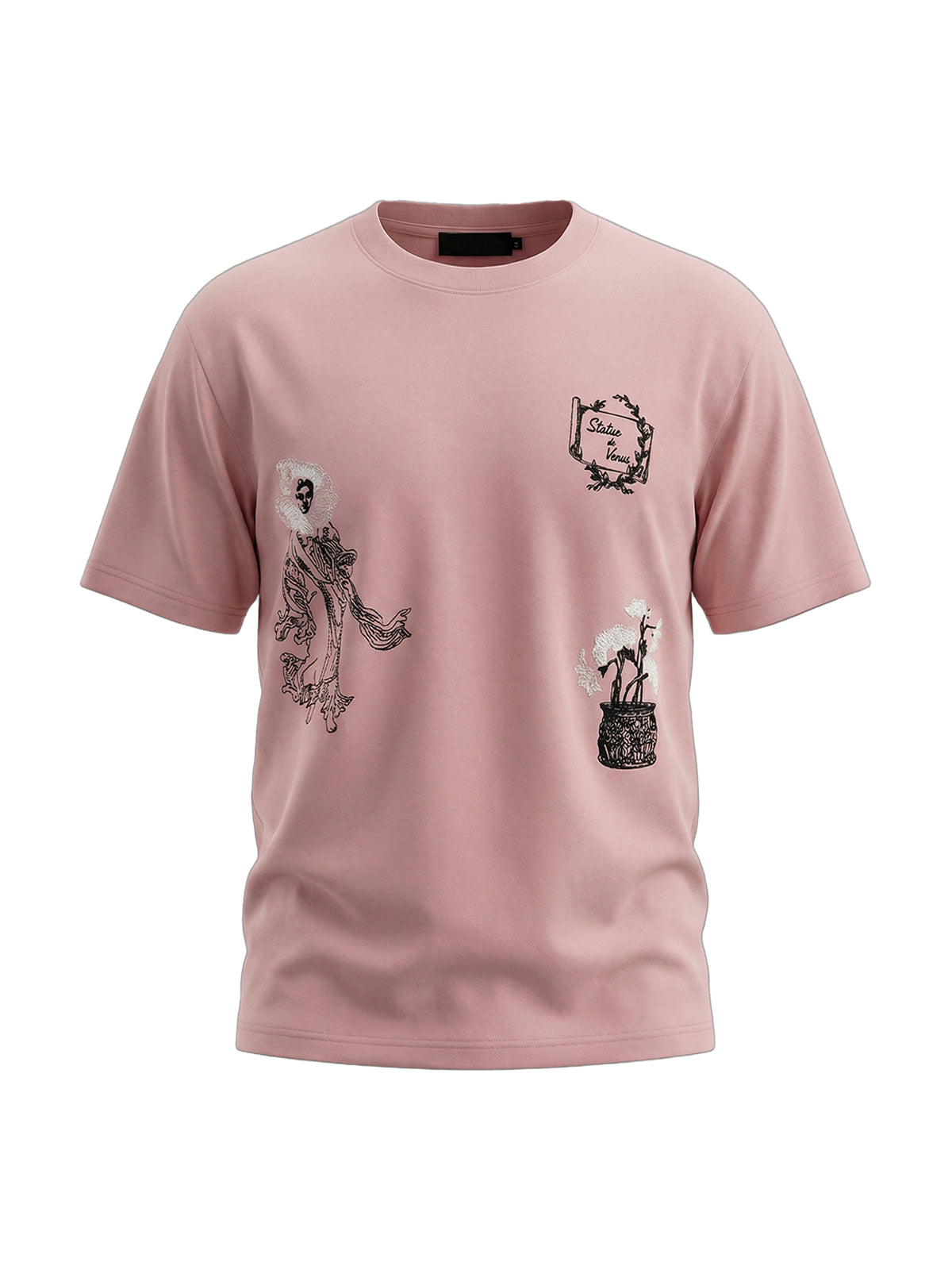 Embroidered Graphic Tee - Rose Pink