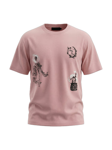 Embroidered Graphic Tee - Rose Pink