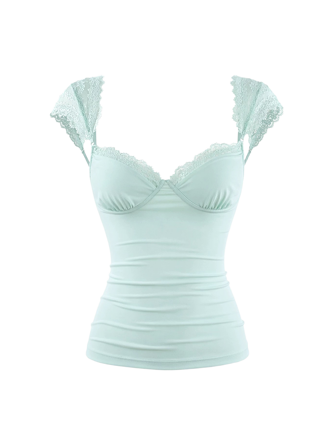 Brick Lane Skimming-fit Lace Detailed V-Neck Top - Blue