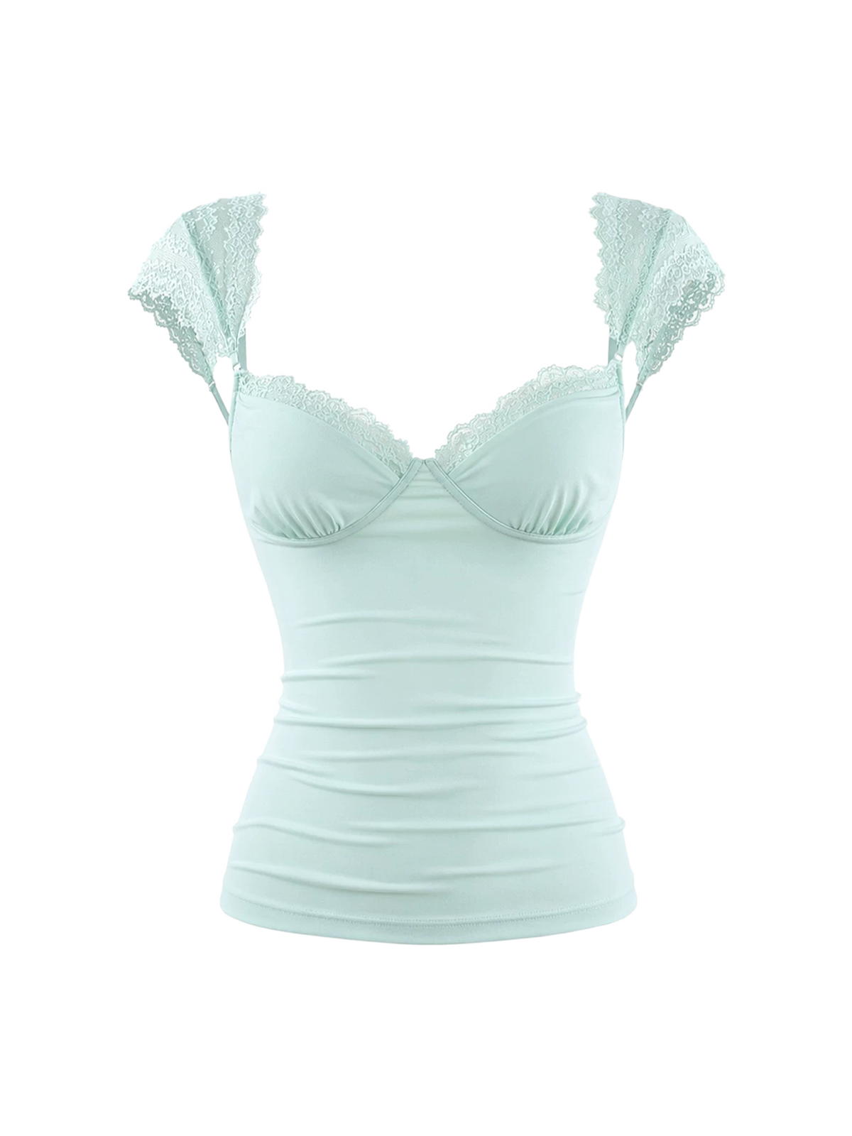 Brick Lane Skimming-fit Lace Detailed V-Neck Top - Blue