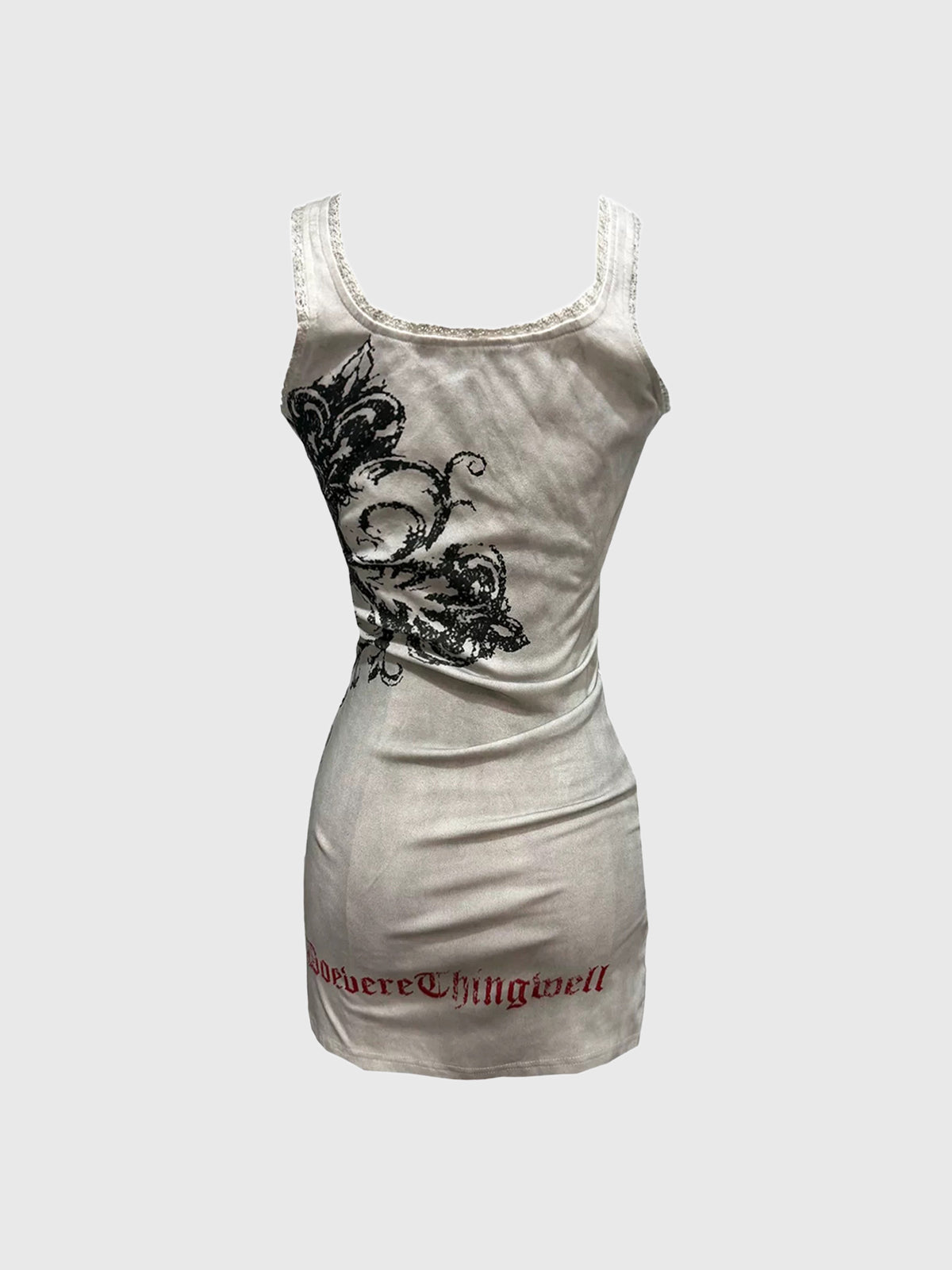Brick Lane Skimming-fit Gothic Cross Print Dress - White