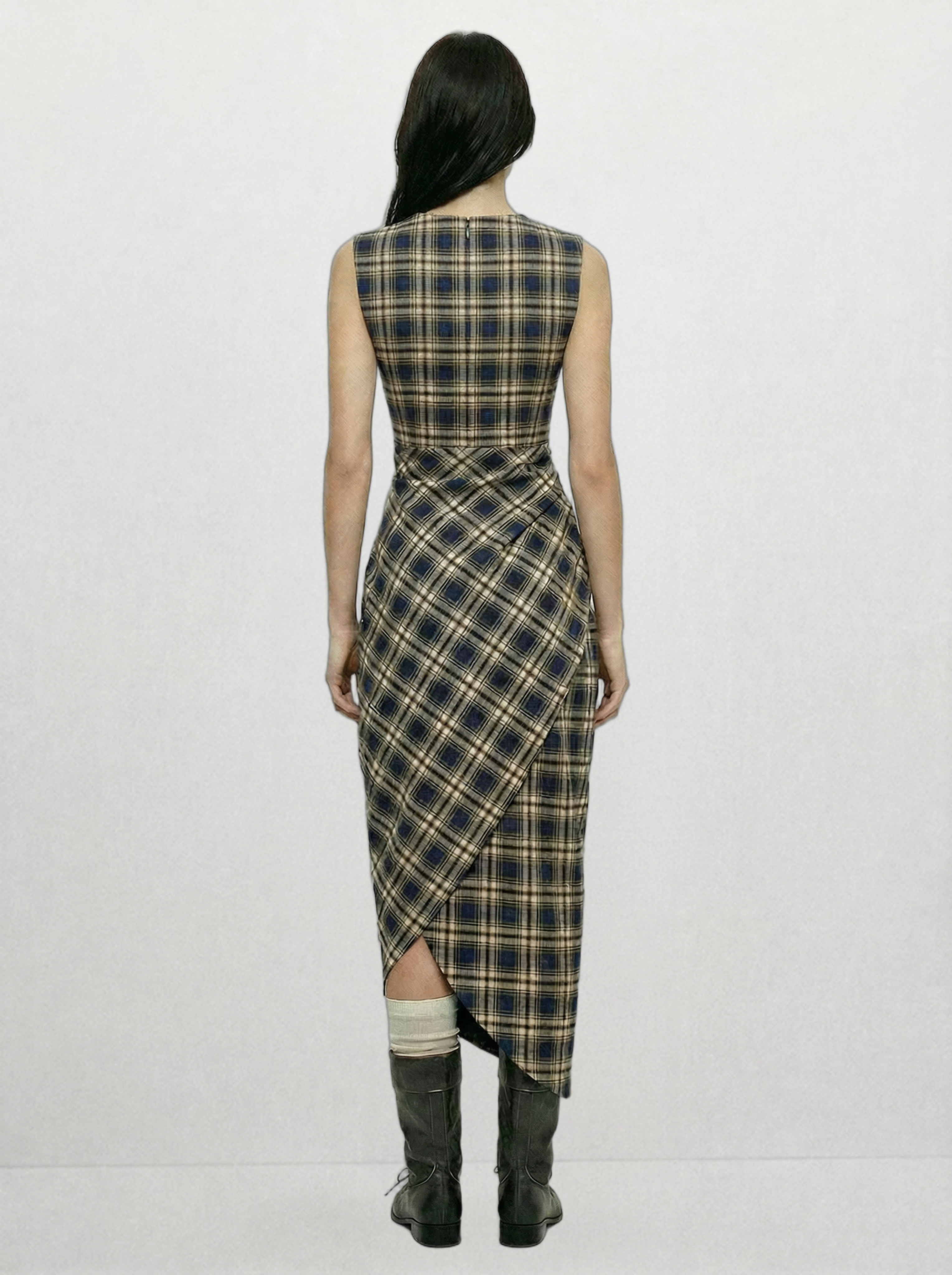 Puzzle Check Waist Dress - Cocoa Brown