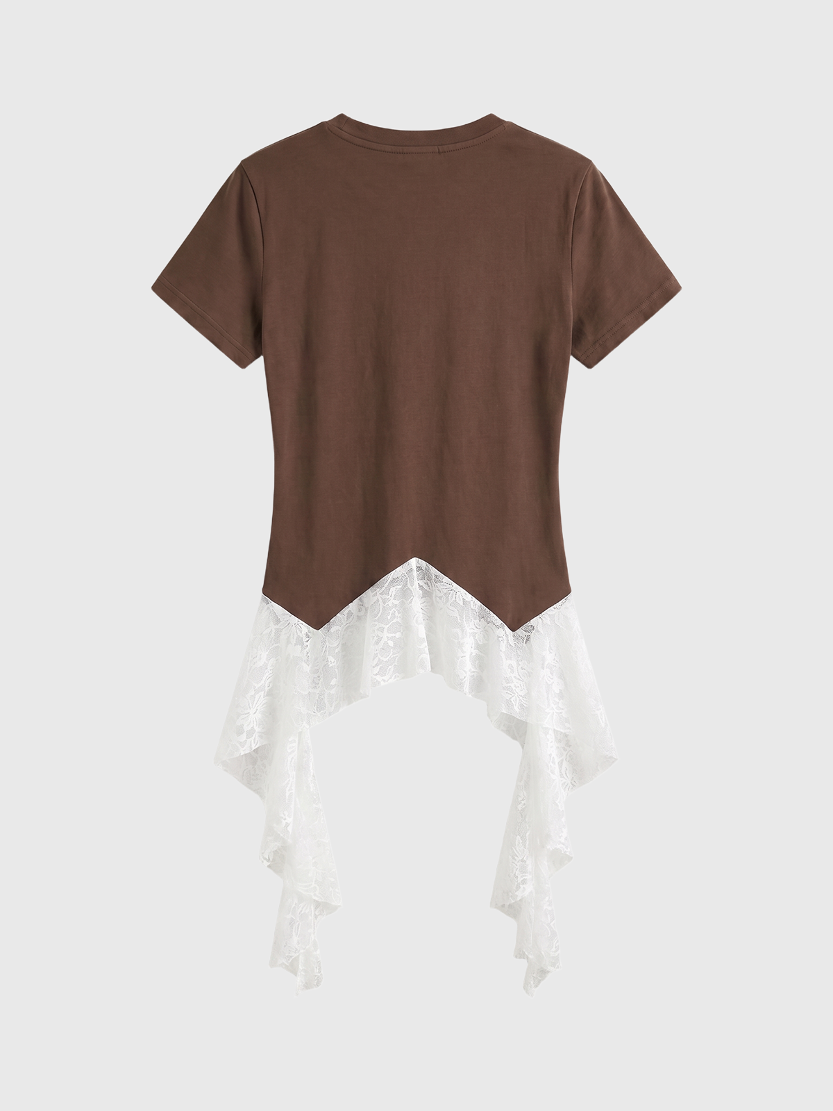 Brick Lane Layered-look Lace Contrast Color Oversized Top - Coffee/White