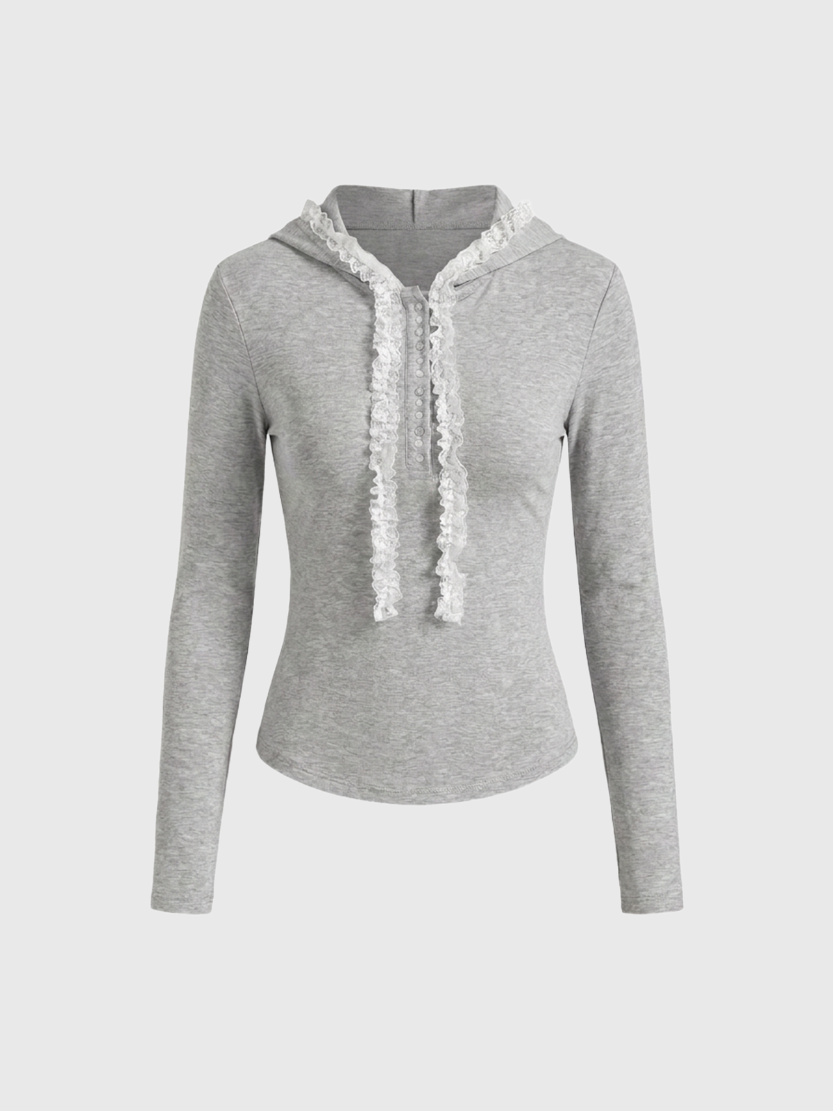 Lace Court Skimming Lace Detailed Zip-up Fitted Hoodie - Grey