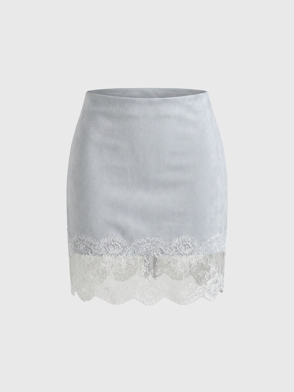 Dolled Office Skimming Suede Lace Trim Mini Skirt - Grey