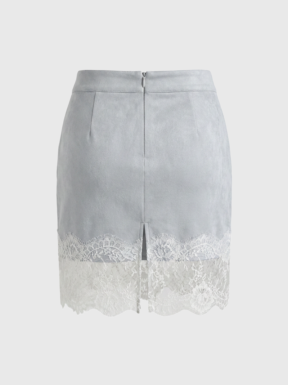 Dolled Office Skimming Suede Lace Trim Mini Skirt - Grey