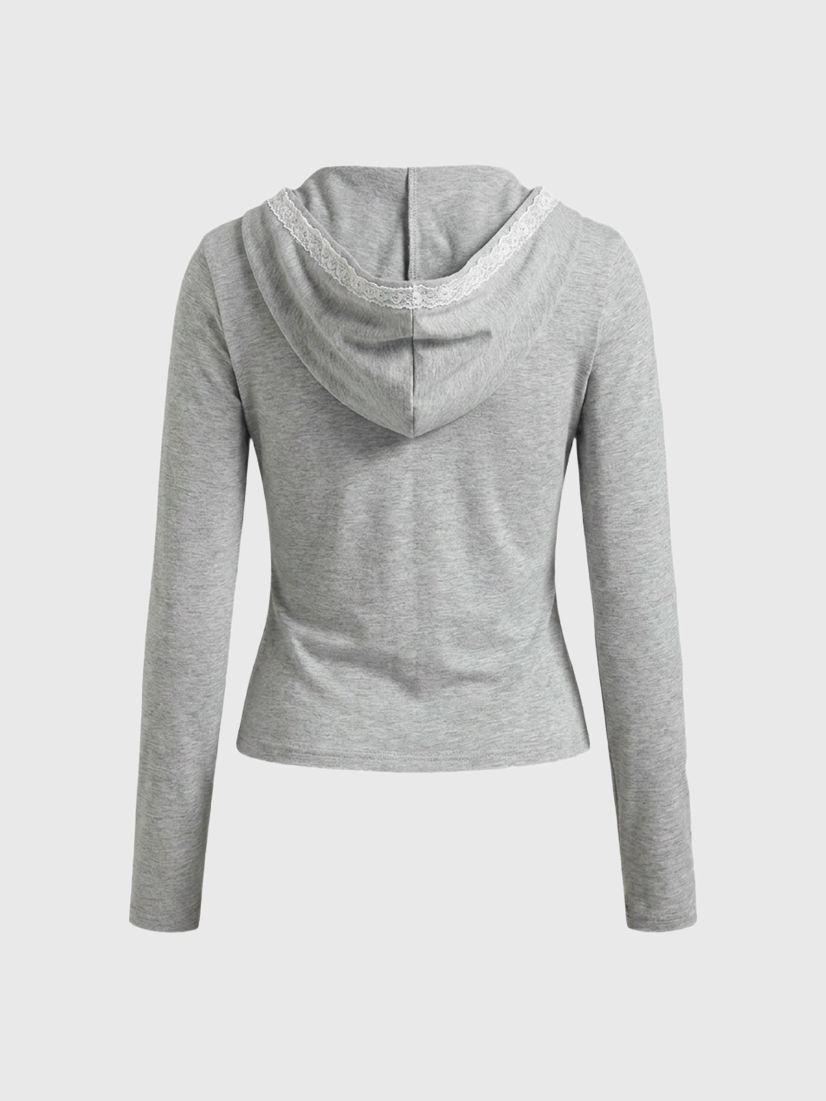 Lace Court Skimming Lace Detailed Zip-up Fitted Hoodie - Grey