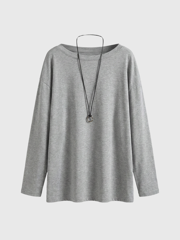Brick Lane Baggy Minimalist Slouchy Long Sleeve Tee - Grey