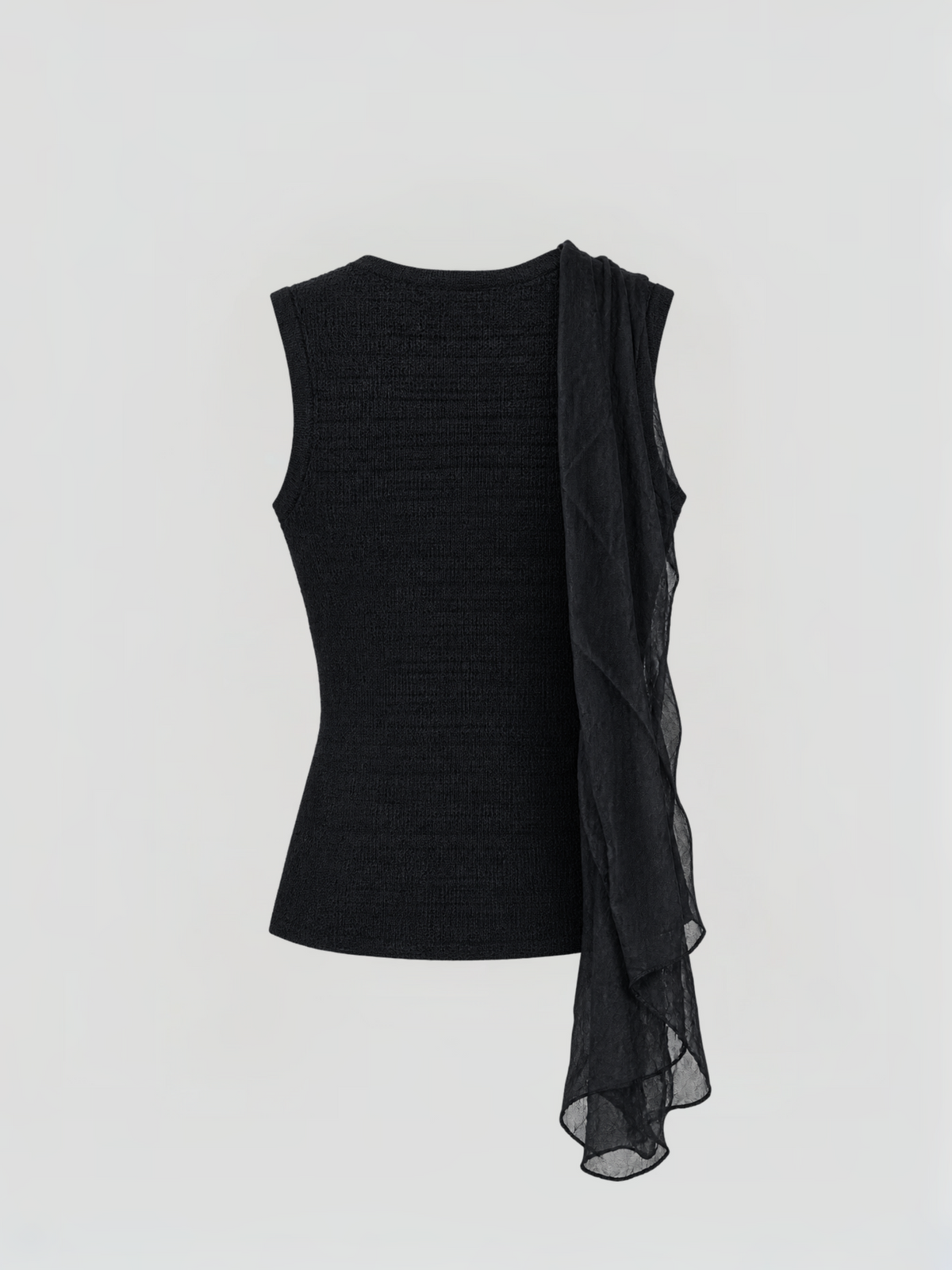 Brick Lane Textured Asymmetric Hem Knit Tank Top - Black