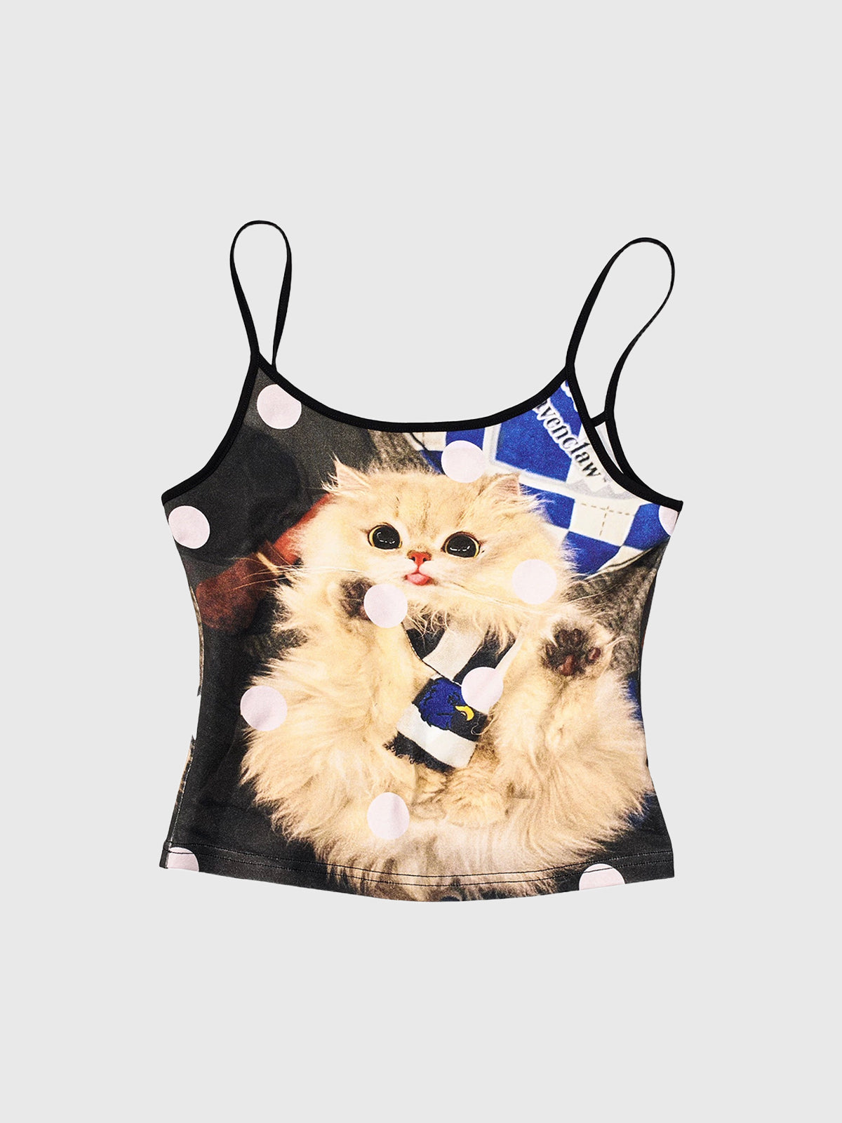 Brick Lane Skimming Cat Graphic Bow Detailed Cami - Black