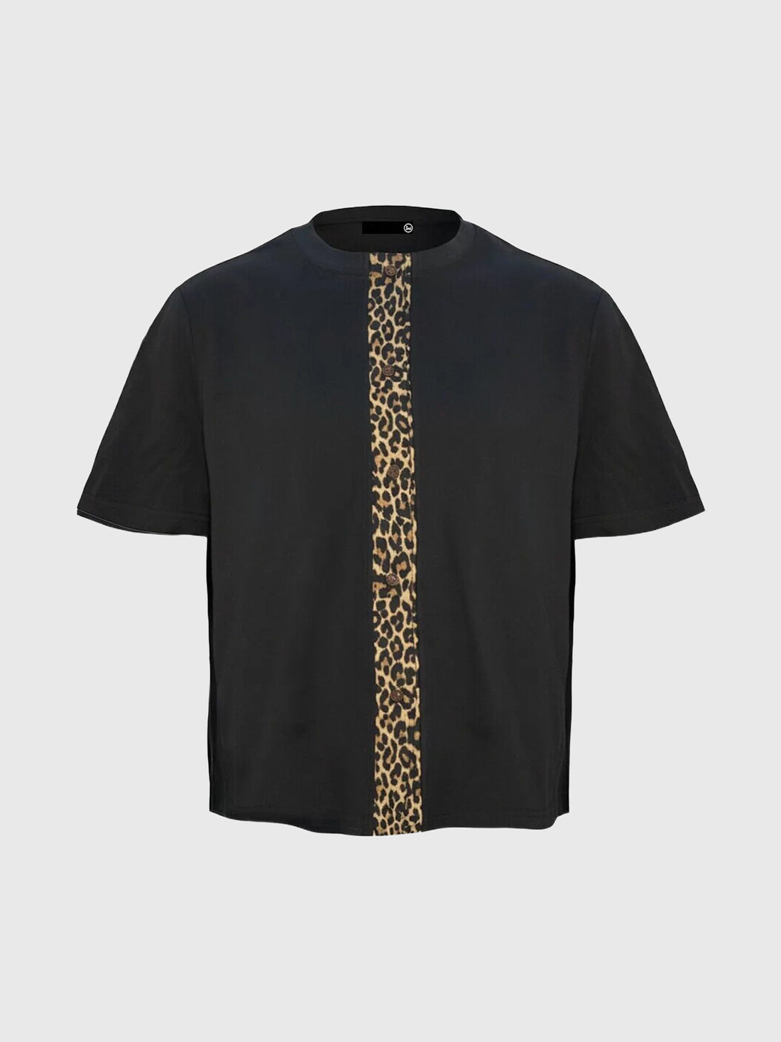 Co-ed Dorm Baggy Leopard Contrast Color Patchwork Tee - Black