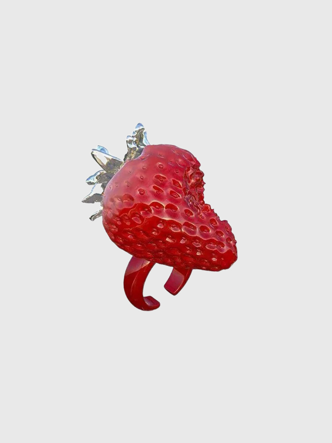 Brick Lane 3D Strawberry Statement Ring - Red