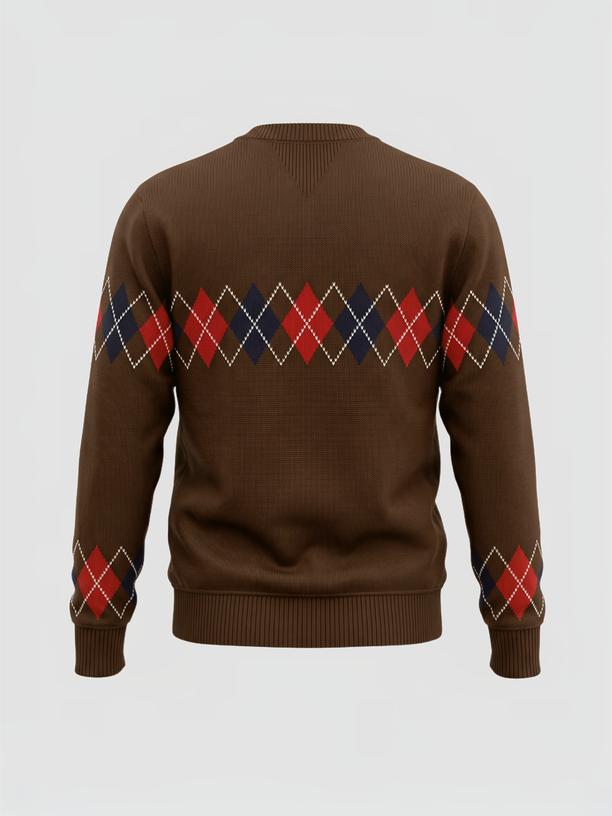 Brick Lane Argyle Pattern V-Neck Knit Cardigan - Brown/Burgundy