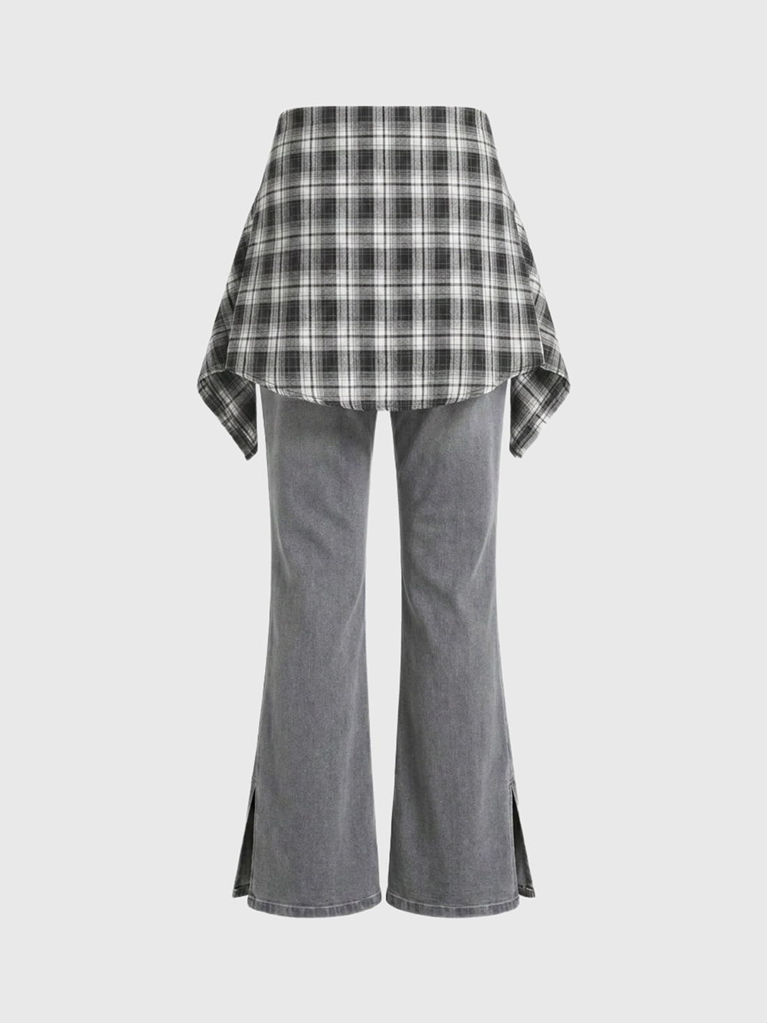 Brick Lane Layered-look Check Shirt-Tied Flare Pants - Black/White