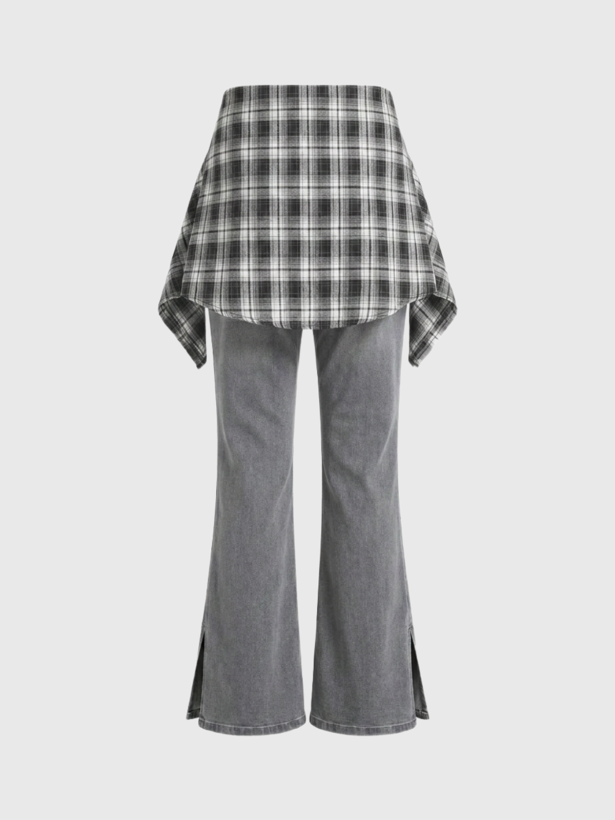 Brick Lane Layered-look Check Shirt-Tied Flare Pants - Black/White
