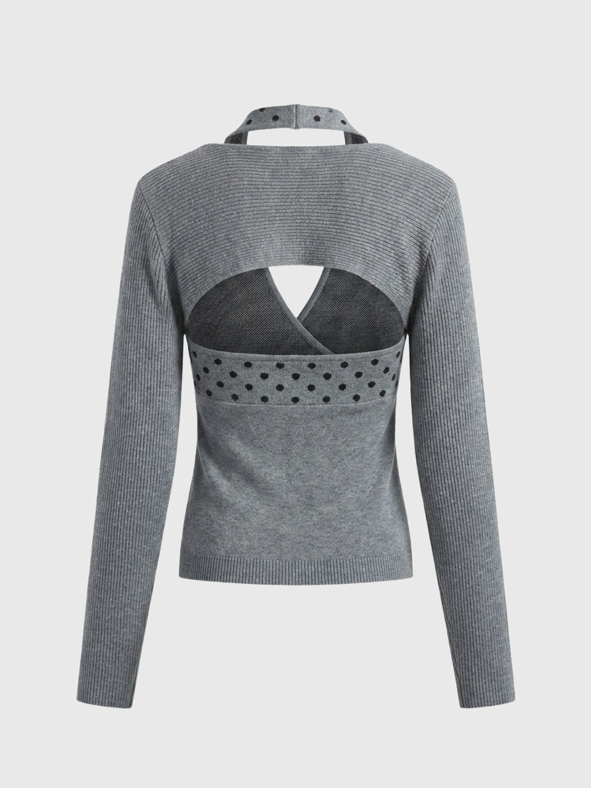Brick Lane V Neck Dot Print Cut-out Detailed Fitted Top - Grey