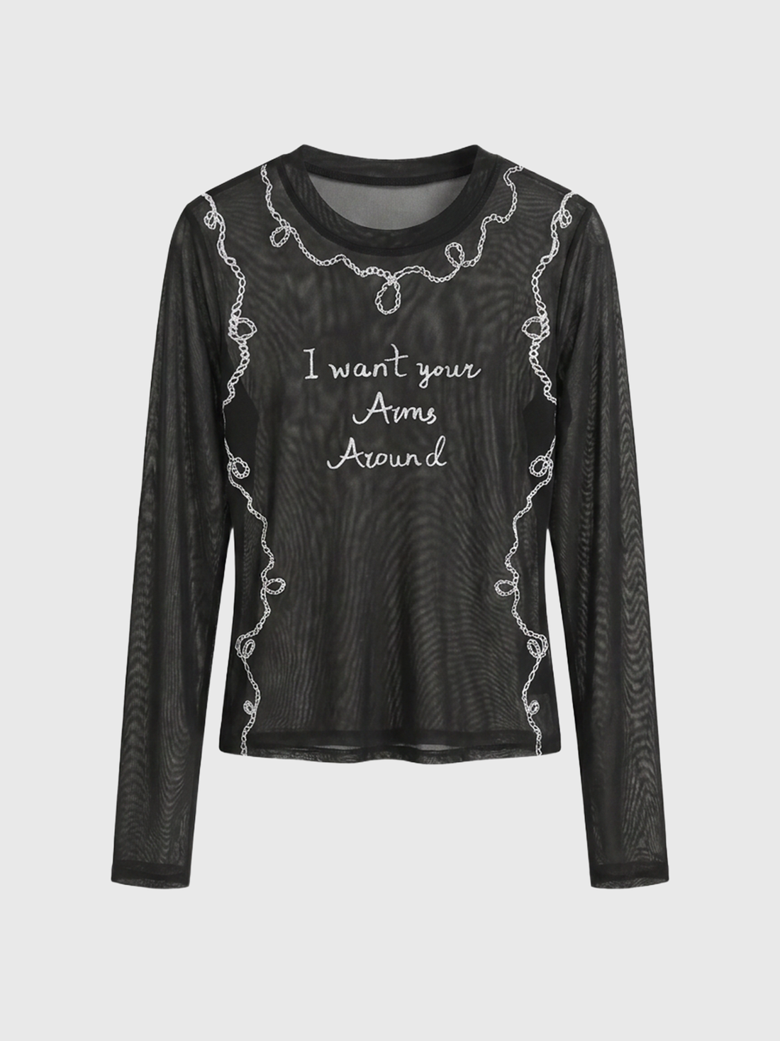 Brick Lane Skimming Mesh Embroidered Graphic Top - Black