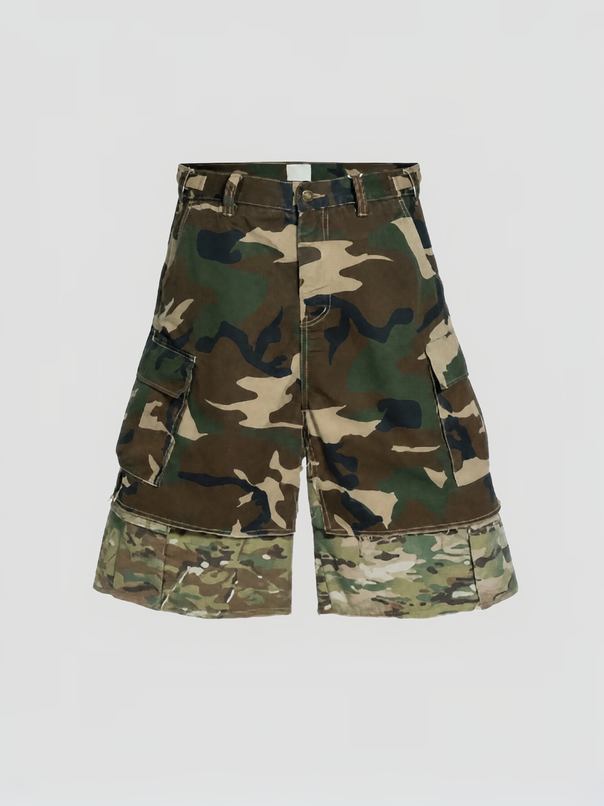 Brick Lane Wide-leg Camouflage Cargo Shorts -- Khaki Camo