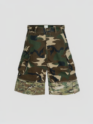 Brick Lane Wide-leg Camouflage Cargo Shorts -- Khaki Camo
