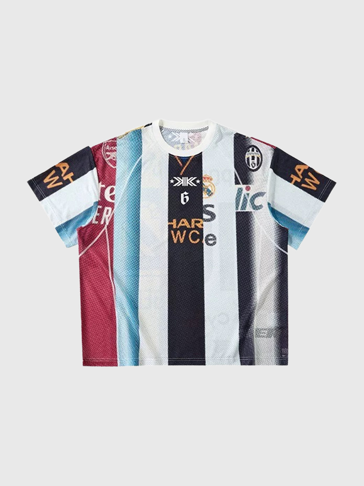 Co-ed Dorm Baggy Contrast Color Striped Jersey Tee - Blue