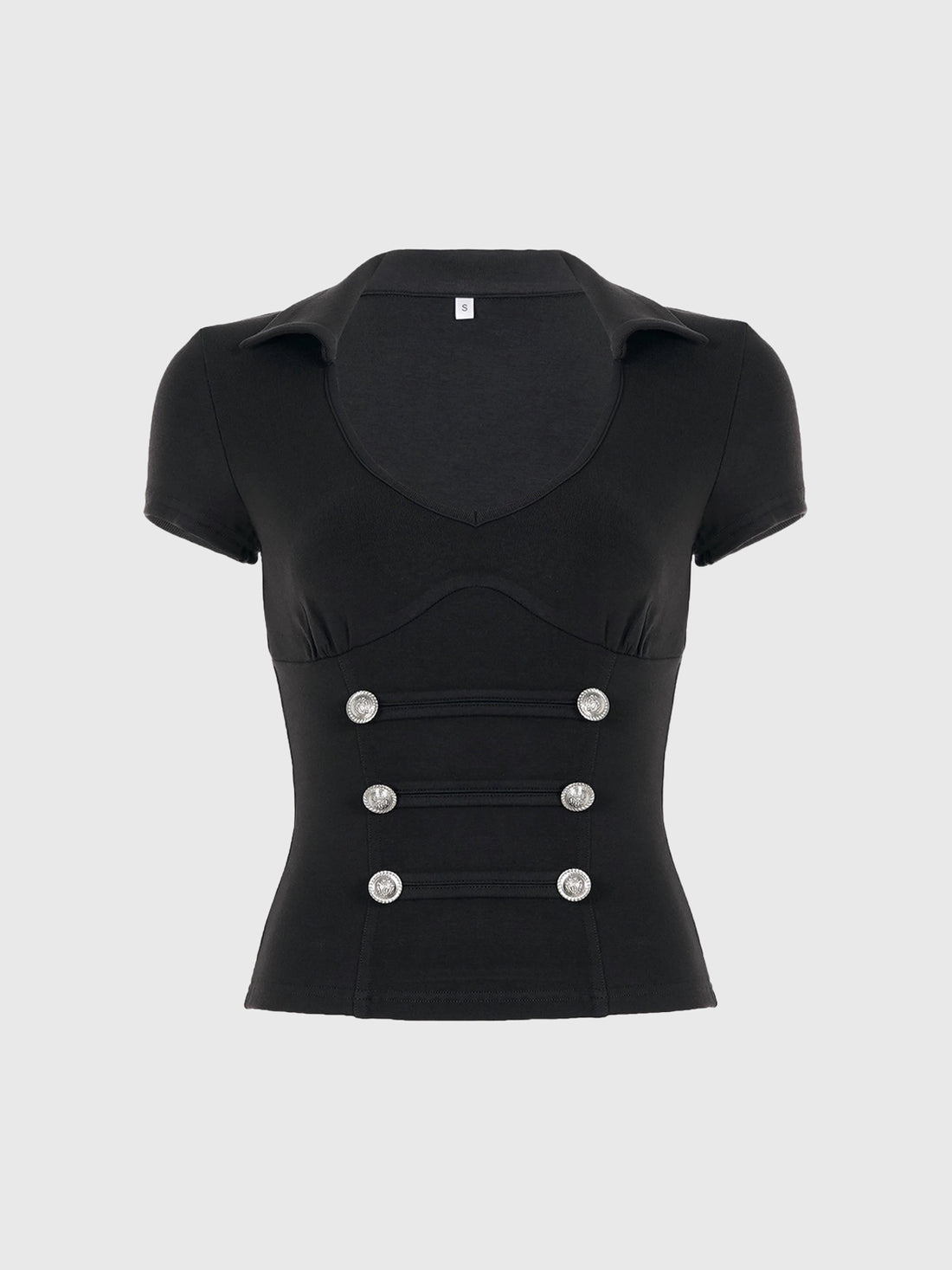 Brick Lane Skimming Double-Breasted V-Neck Top - Black