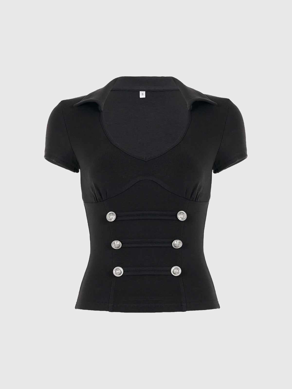 Brick Lane Skimming Double-Breasted V-Neck Top - Black