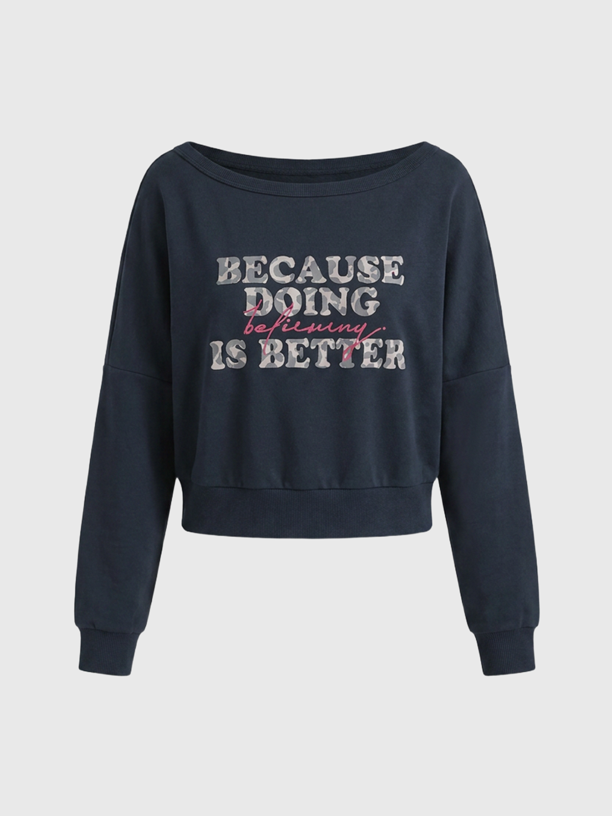 Brick Lane Baggy Vintage Typography Graphic Sweatshirt - Navy