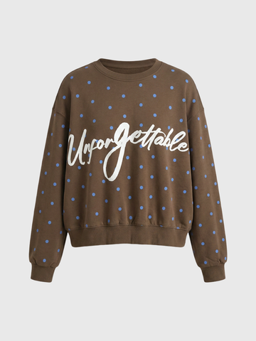 Brick Lane Baggy Dot Print Typography Relaxed Sweatshirt - Coffee