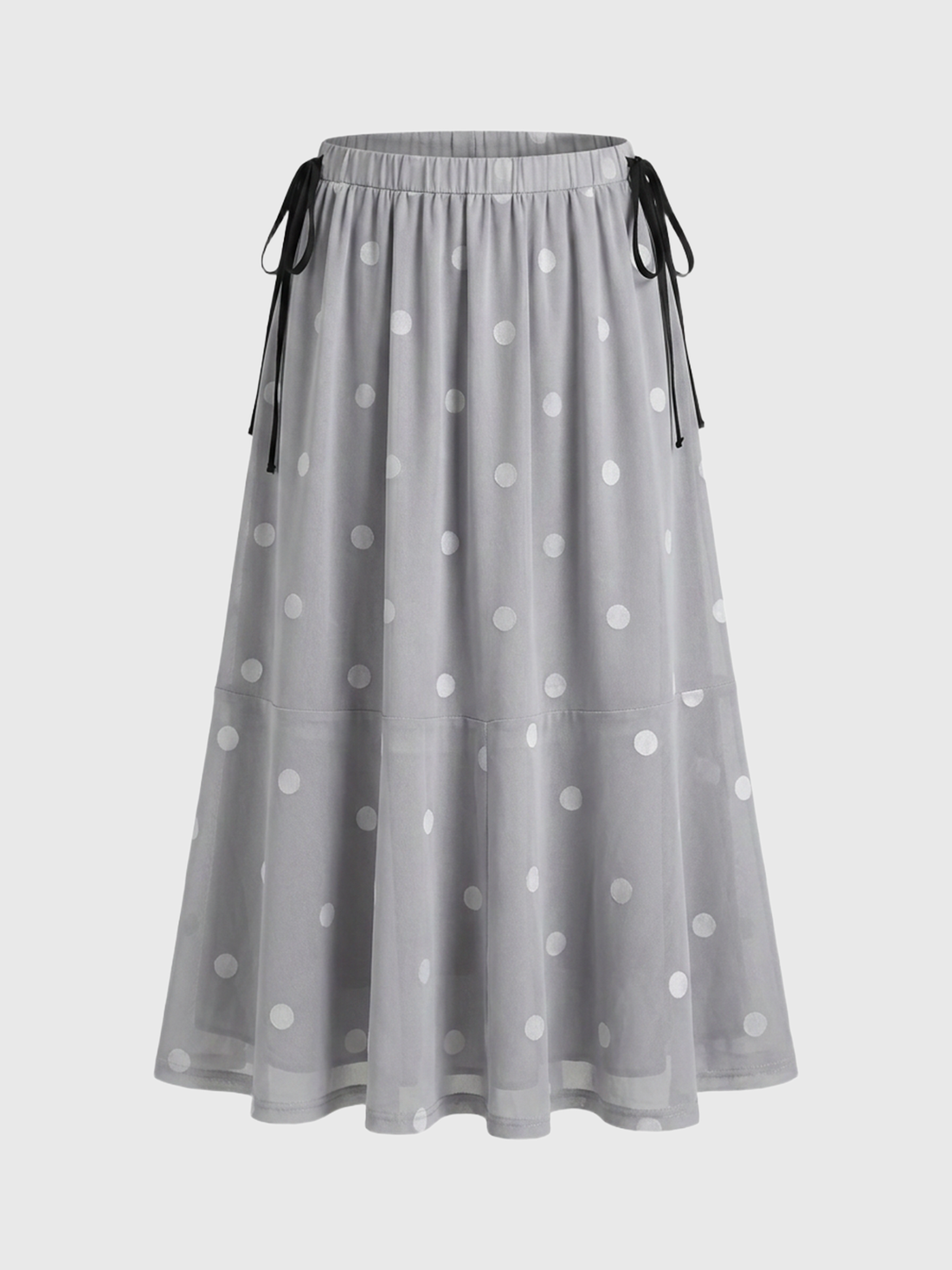Brick Lane Draped Mesh Dot Print Tiered Maxi Skirt - Grey