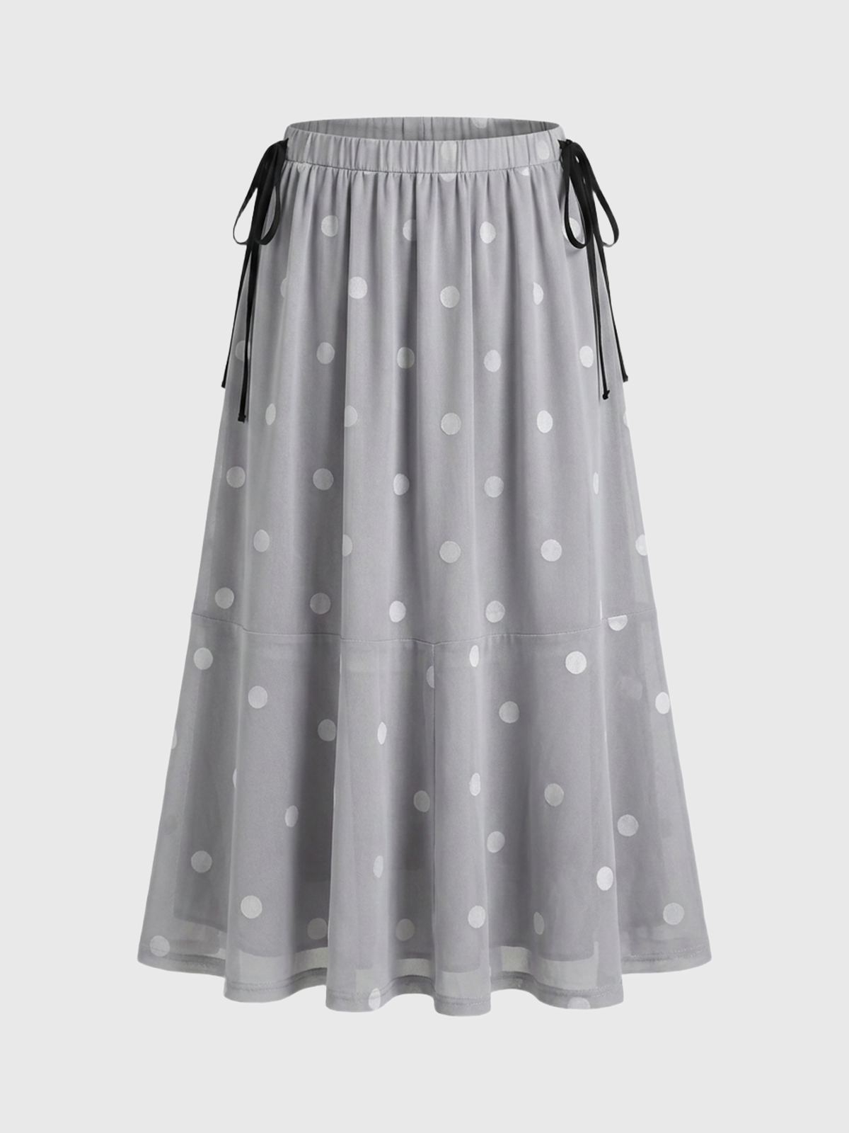 Brick Lane Draped Mesh Dot Print Tiered Maxi Skirt - Grey