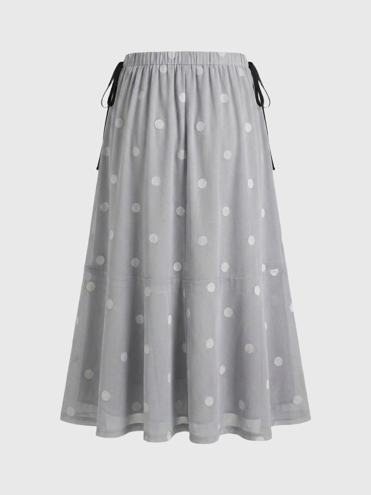 Brick Lane Draped Mesh Dot Print Tiered Maxi Skirt - Grey