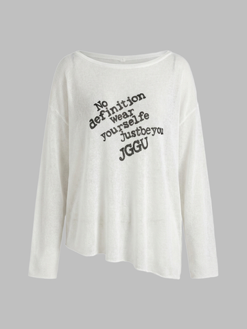 Brick Lane Baggy Graphic Printed Asymmetric Hem Top - White