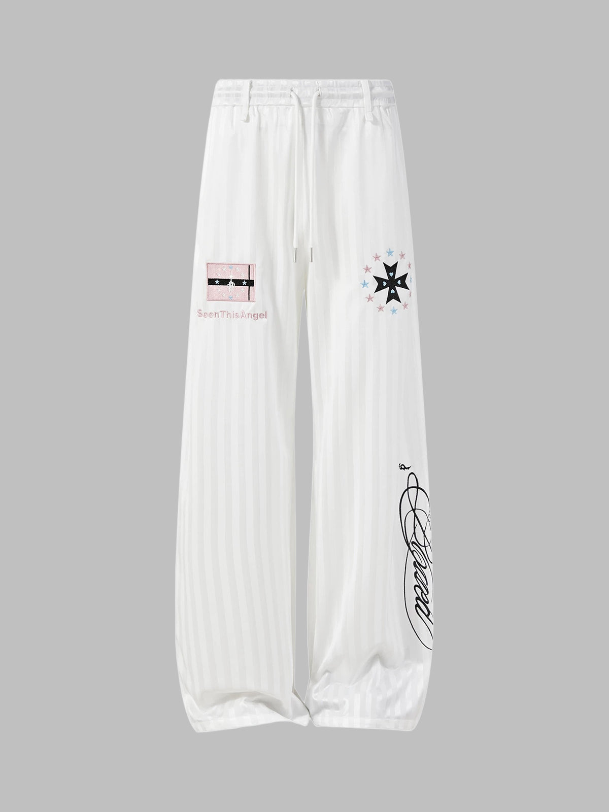 Co-ed Dorm Baggy Gothic Cross Graphic Sweatpants - White
