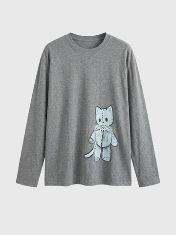Brick Lane Baggy Retro Cartoon Graphic Relaxed Tee - Grey