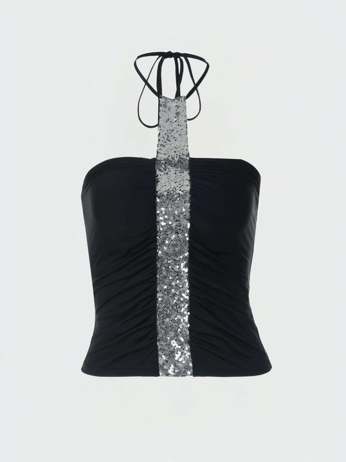 Brick Lane Halter Sequin Top - Black