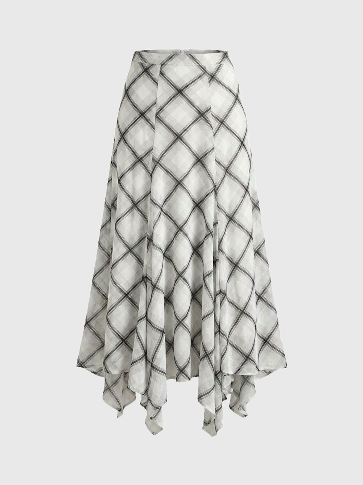 Dolled Office Draped Check Pattern Asymmetric Midi Skirt - Black/White
