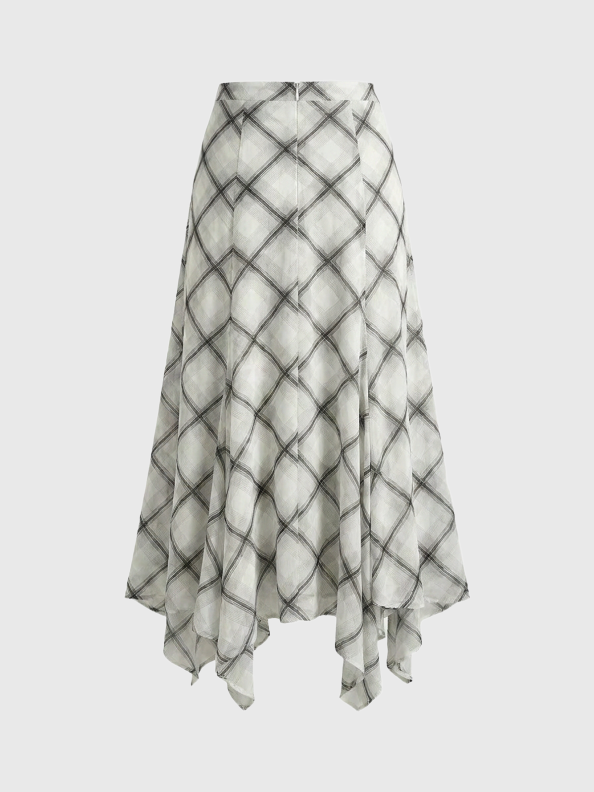 Dolled Office Draped Check Pattern Asymmetric Midi Skirt - Black/White