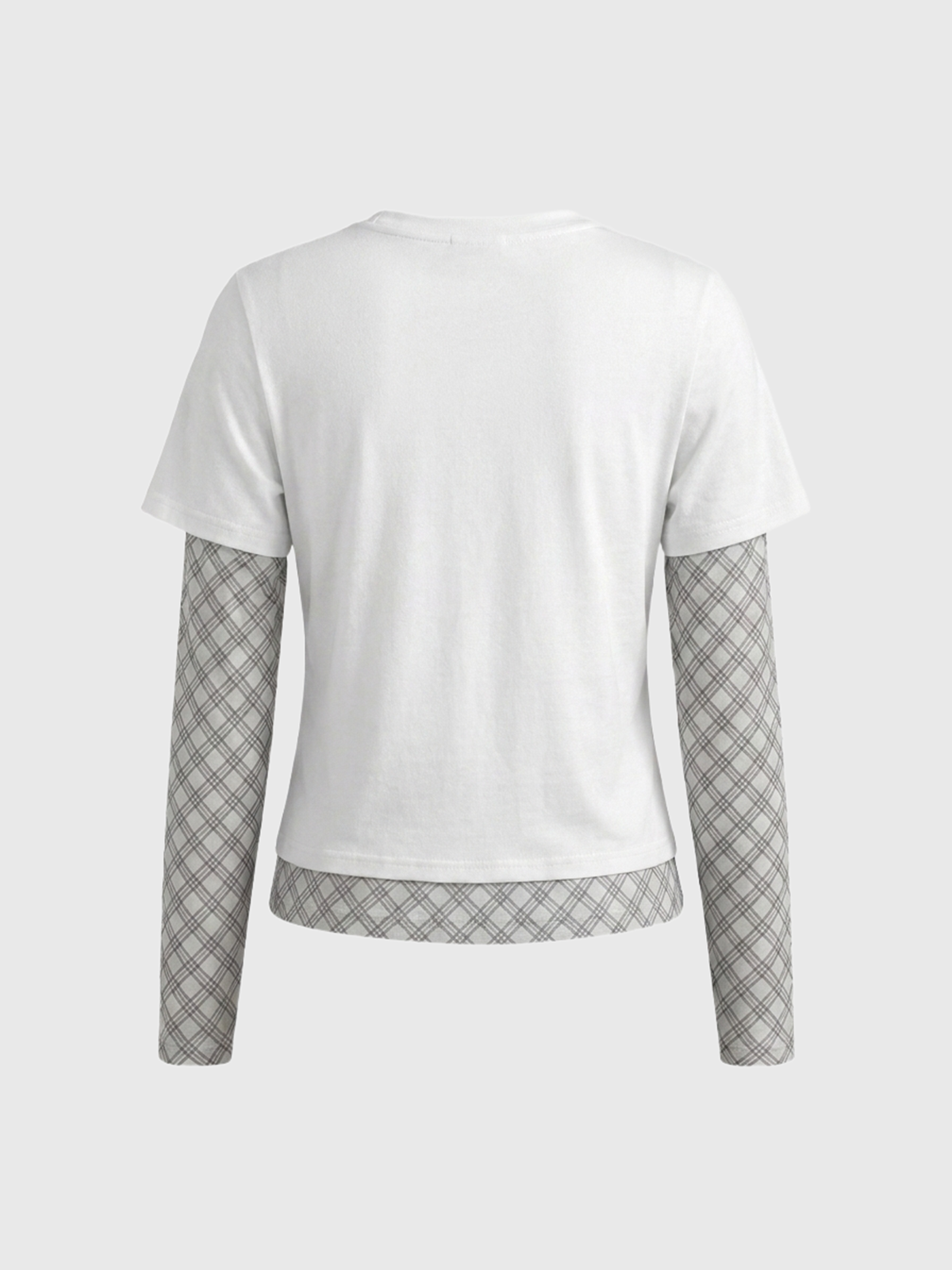 Brick Lane Layered-look Check Patchwork Graphic Tee - White