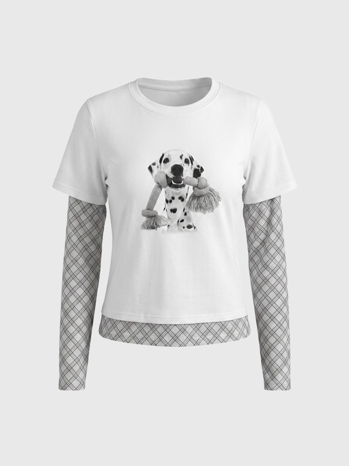 Brick Lane Layered-look Check Patchwork Graphic Tee - White