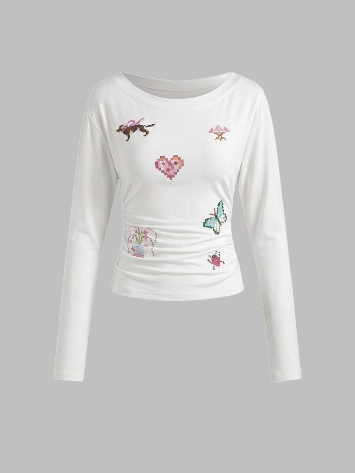 Brick Lane Waist-defining Heart Graphic Fitted Tee - White