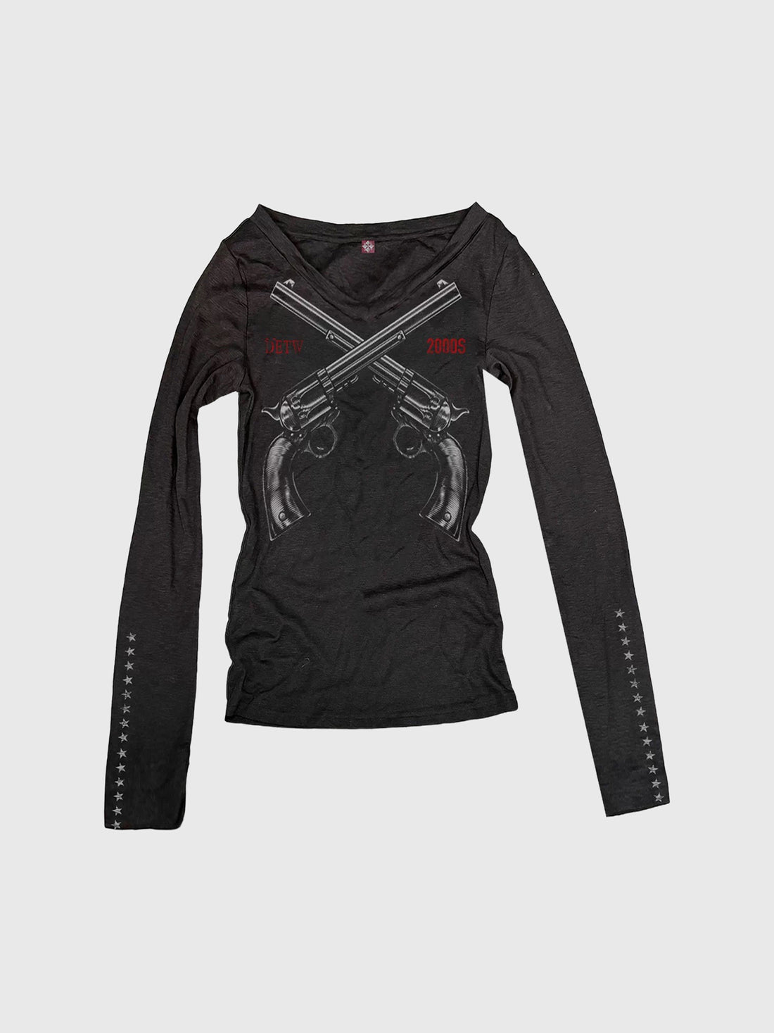 Co-ed Dorm Skimming Graphic Printed Long Sleeve Tee - Black